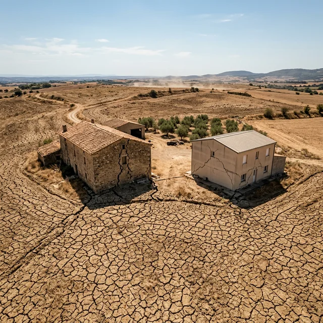 Sols argileux fissurés en Occitanie sous l'effet de la sécheresse